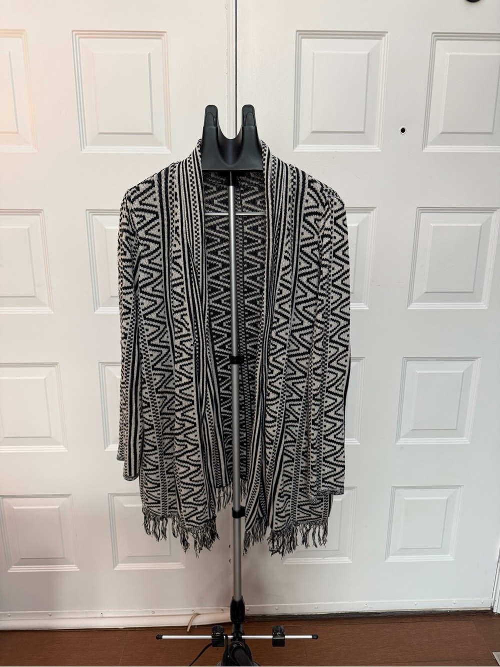Style & Co. Black and White Striped Knit Cardigan